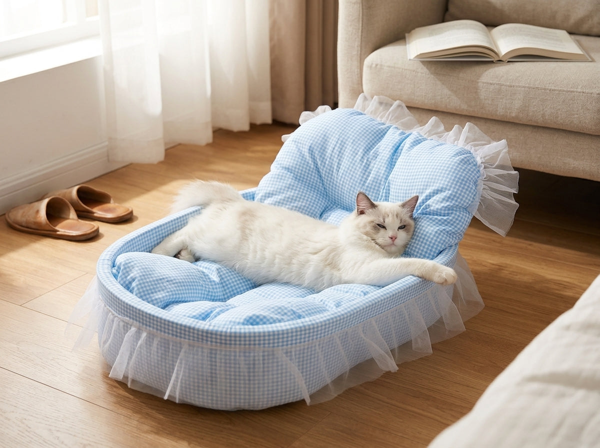 Catvera Ruffle Princess Pet Bed - Royal Comfort Design
