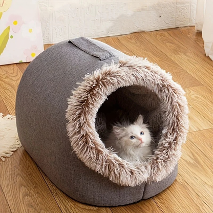 Catvera Self-Warming Cat Cave Bed - Image 1|||PROMPT|||Cleaned image. Original analysis: Found 1 brand name watermark at the top left of the image