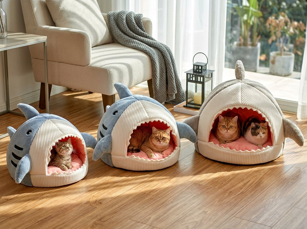 Catvera Shark Cave Pet Bed - Perfect Size Selection