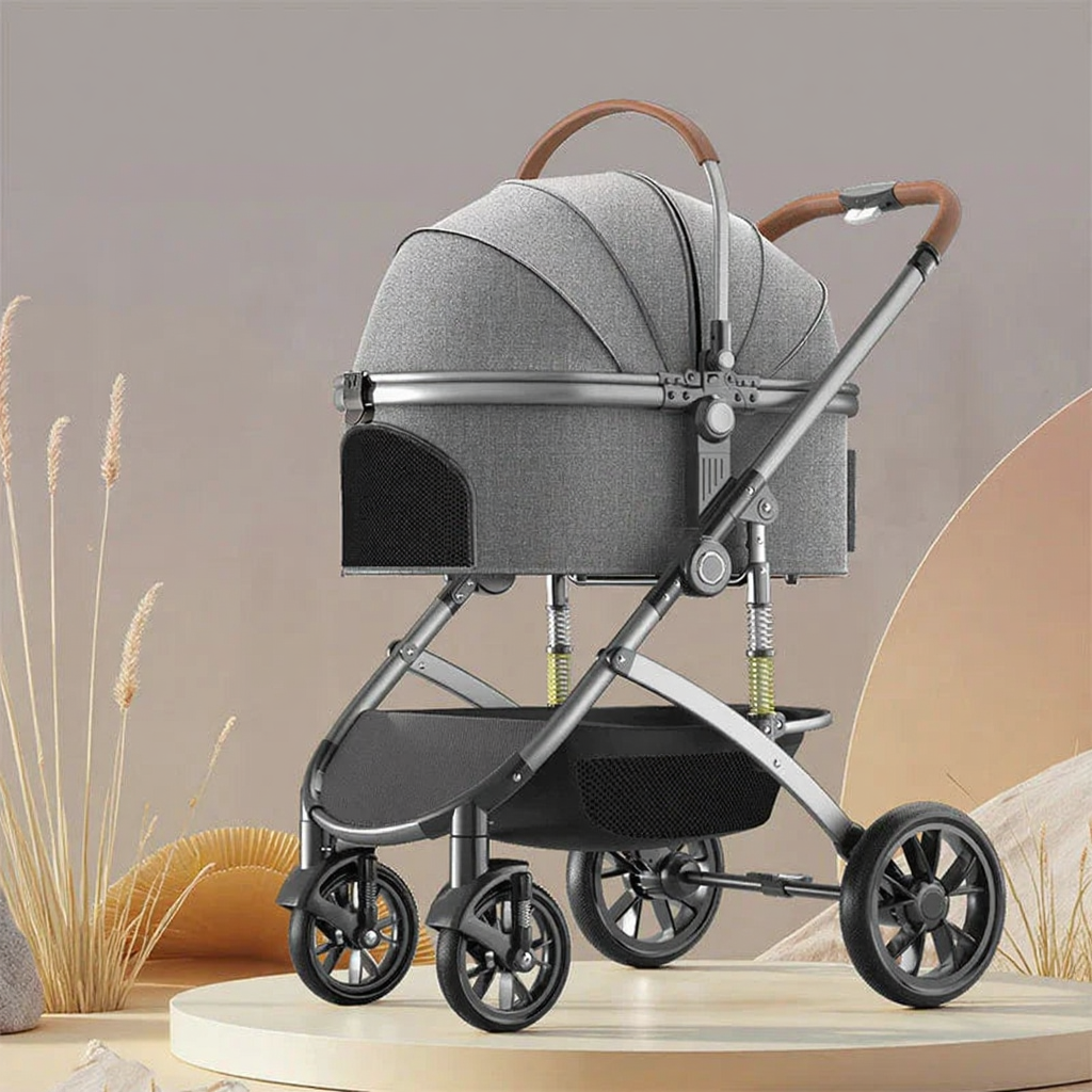 Catvera Shock-Absorbing Cat Stroller Carrier - Image 5|||PROMPT|||Cleaned image. Original analysis: found 1 brand name printed on the stroller frame