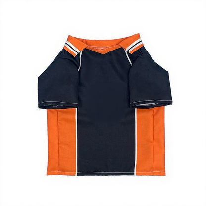 Catvera Shoyo Hinata Volleyball Cosplay Costume - Image 1|||PROMPT|||Cleaned image. Original analysis: found 2 brand names/logos on the jersey: 'ics' logo with icon on the chest and Japanese characters (烏野) which appear to be a team name/branding