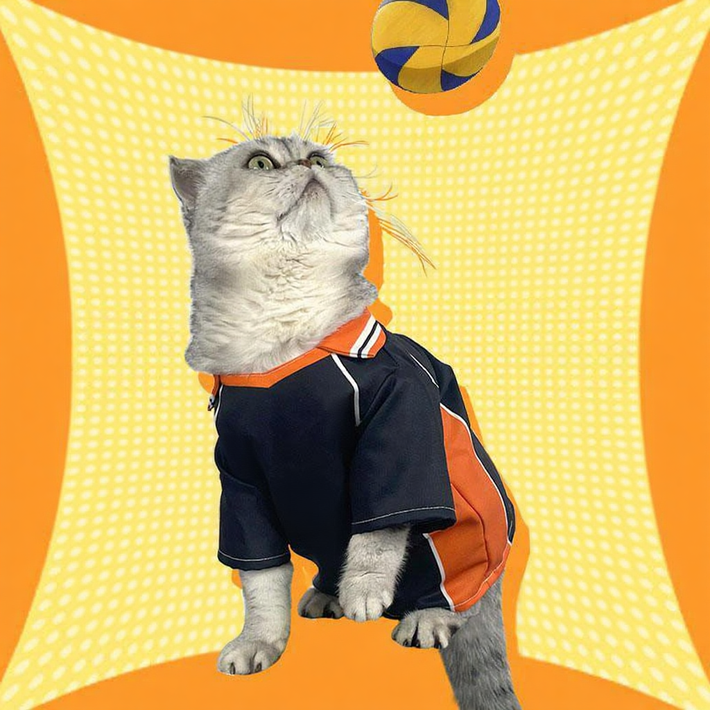 Catvera Shoyo Hinata Volleyball Cosplay Costume - Image 17|||PROMPT|||Cleaned image. Original analysis: Found multiple brand names and logos: Japanese text 'ハイキュー!!' (Haikyu!!) at top left, large white text overlay 'KARASUNO' in center background, volleyball net graphic with team branding, sports jersey with team insignia and number 9, and decorative elements associated with the Haikyu!! anime/manga series
