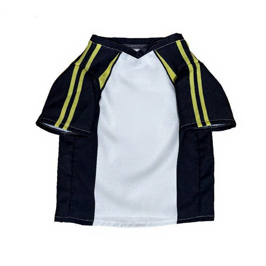 Catvera Shoyo Hinata Volleyball Cosplay Costume - Image 8|||PROMPT|||Cleaned image. Original analysis: Found 1 brand logo (ICS footprint logo) and 1 brand name (ICS) printed on the front chest area, along with Japanese characters and number 5