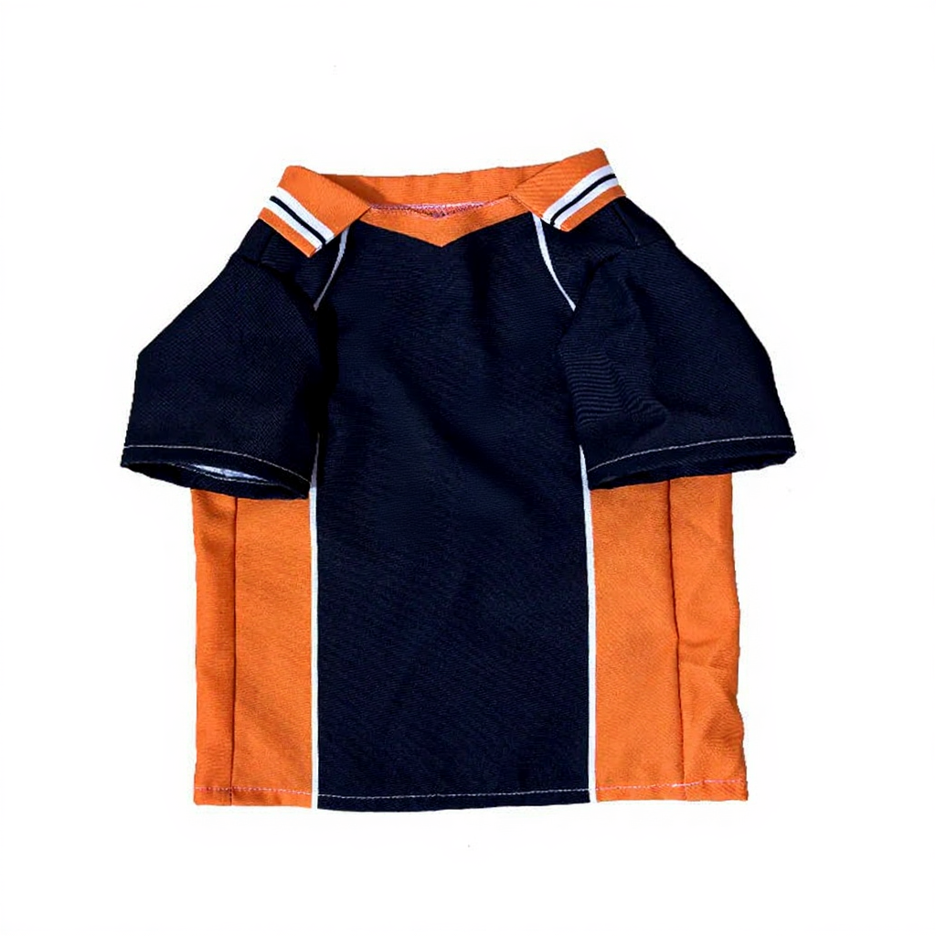 Catvera Shoyo Hinata Volleyball Cosplay Costume - Image 9|||PROMPT|||Cleaned image. Original analysis: Found 2 brand/logo elements: 'ICS' logo with footprint symbol on left chest area, and Japanese characters '烏野' (Karasuno) on right chest area