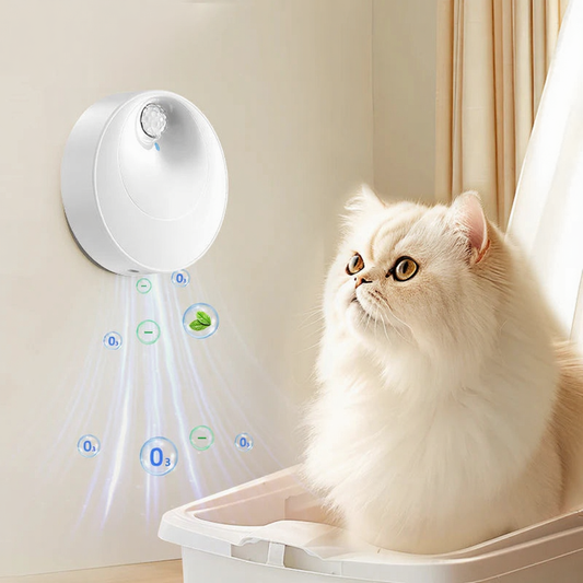 Catvera Smart Litter Box Deodorizer - Image 1|||PROMPT|||Cleaned image. Original analysis: Found 1 watermark and 1 brand name: 'ROJECO' text overlay in top left corner, and 'ROJECO' brand name embossed/printed on the white device itself