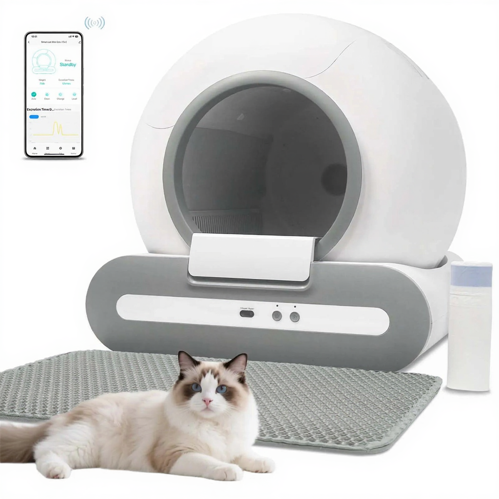 Catvera Smart Self-Cleaning Litter Box - Image 7|||PROMPT|||Cleaned image. Original analysis: Found 1 brand name/logo on the product itself and 1 app interface showing brand
