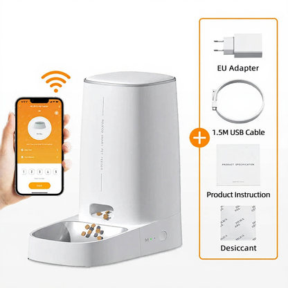 Catvera Smart WiFi Automatic Pet Feeder - Image 8|||PROMPT|||Cleaned image. Original analysis: Found brand name printed on the product reservoir and visible on the product instruction panel