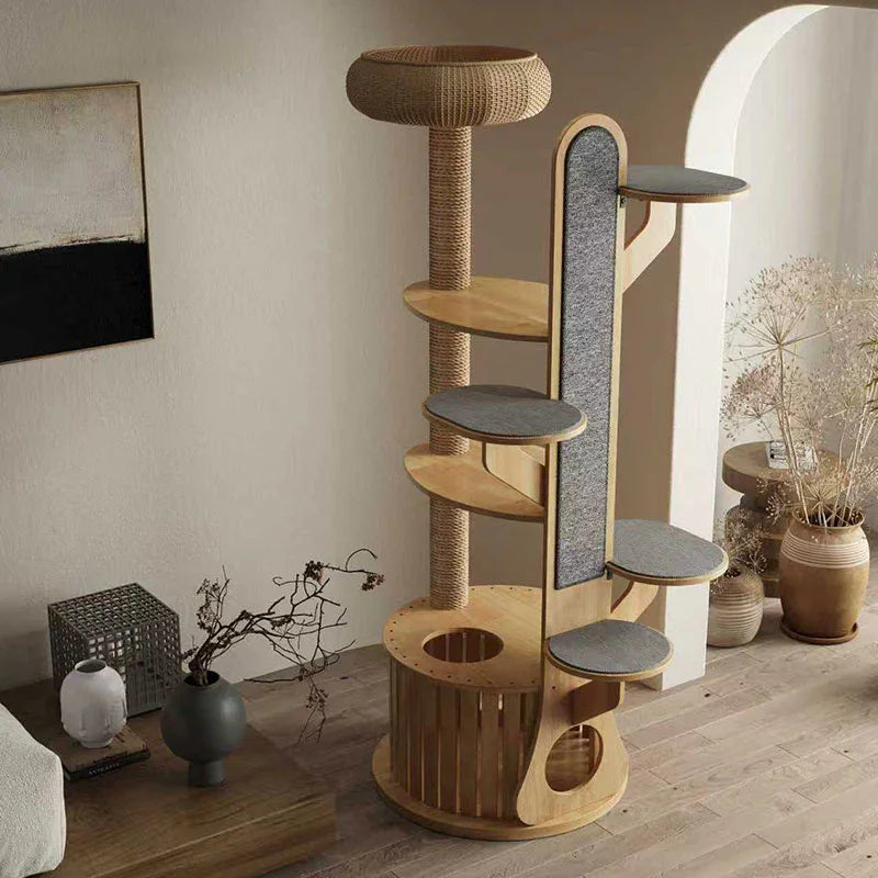 Catvera Solid Wood Cat Climbing Tree - Image 5|||PROMPT|||Original clean product image