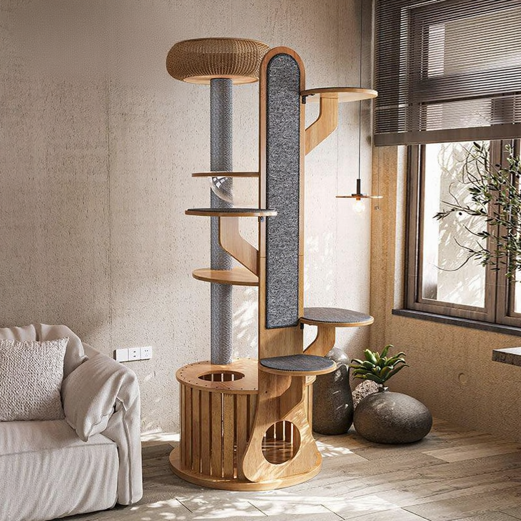 Catvera Solid Wood Cat Climbing Tree - Image 6|||PROMPT|||Original clean product image