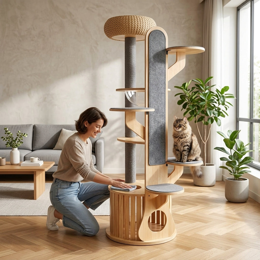 Catvera Solid Wood Cat Climbing Tree - Easy Maintenance & Style