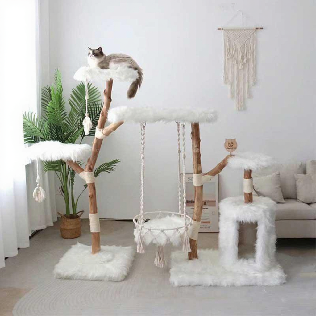 Catvera Solid Wood Cradle Cat Tree - Image 13|||PROMPT|||Cleaned image. Original analysis: Found 1 brand name visible on a product box/packaging in the lower right area of the image
