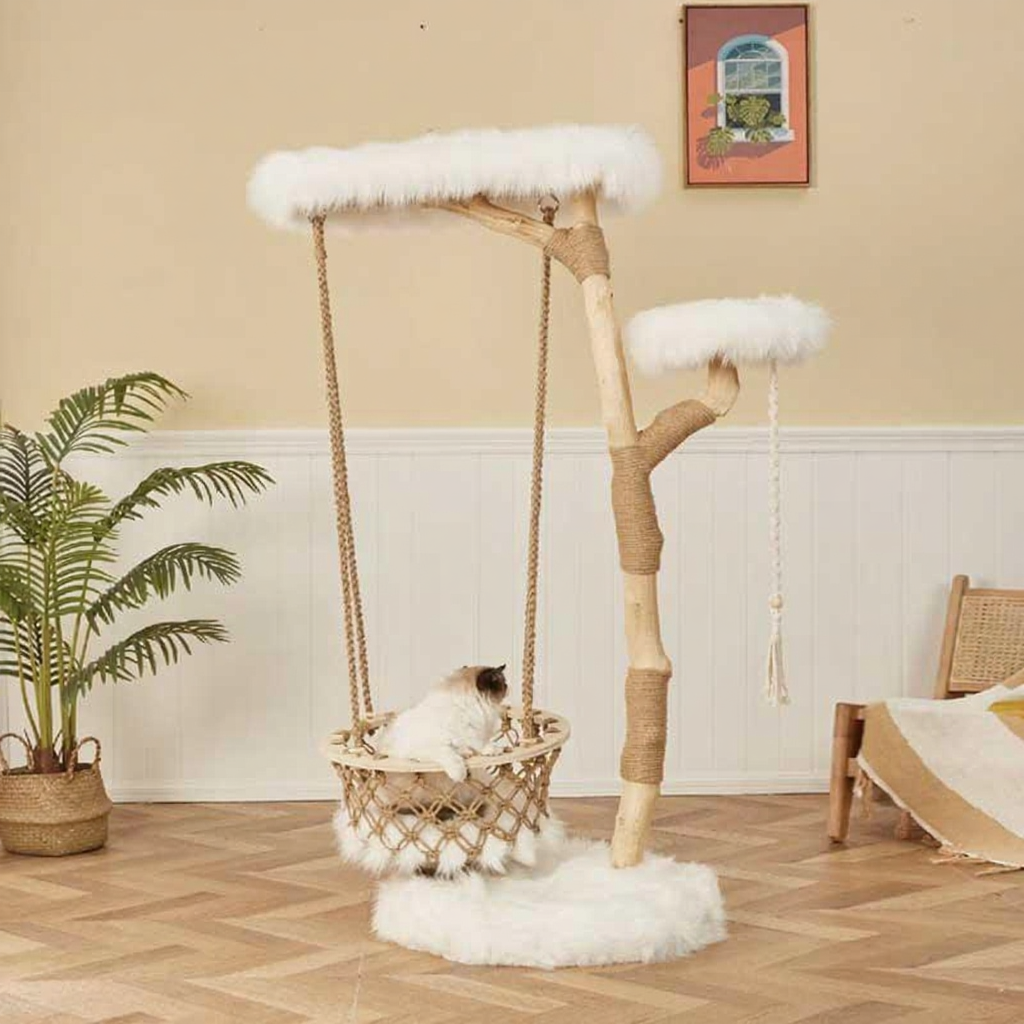 Catvera Solid Wood Cradle Cat Tree - Image 6|||PROMPT|||Cleaned image. Original analysis: Found 1 watermark text overlay 'MEWCATS' in white text in the top left corner of the image