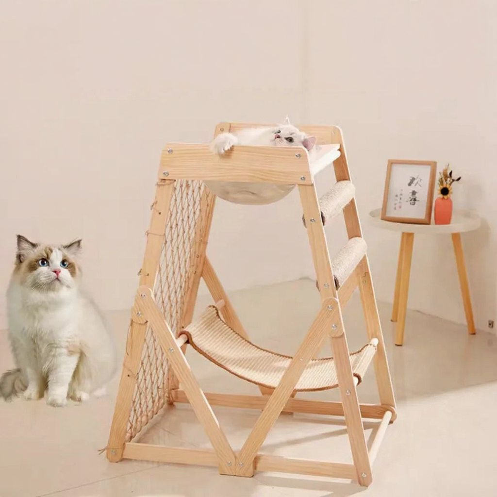 Catvera Space Capsule Cat Climbing Tree - Image 1|||PROMPT|||Cleaned image. Original analysis: Found text overlay at top of image and CJK characters on framed artwork in background