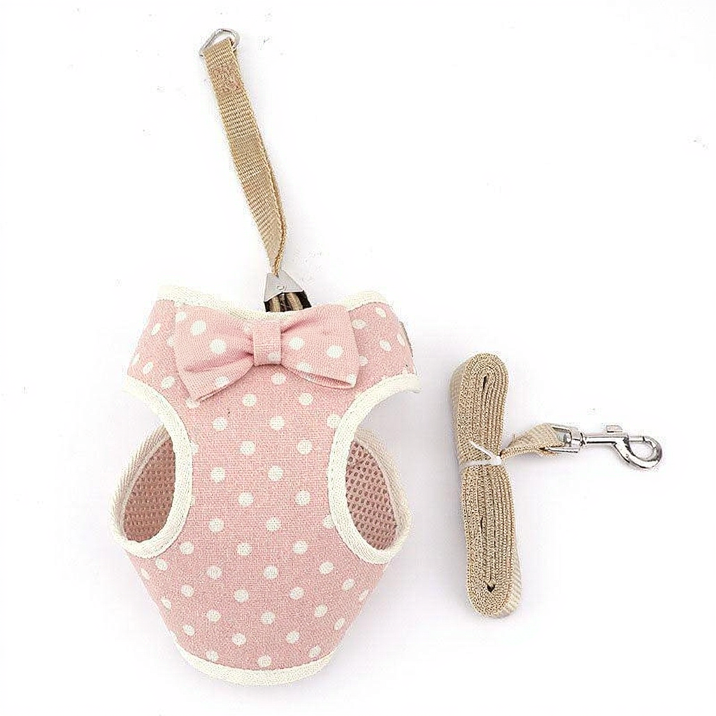 Catvera Striped Bowtie Cat Harness Vest - Image 2|||PROMPT|||Cleaned image. Original analysis: found 1 brand name/logo on the product - an airmail/postage-style label with branding on the pink bow