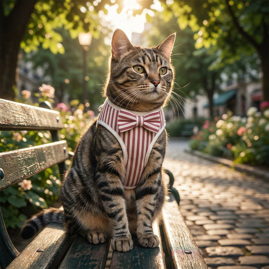 Catvera Striped Bowtie Cat Harness Vest - Main Product Image