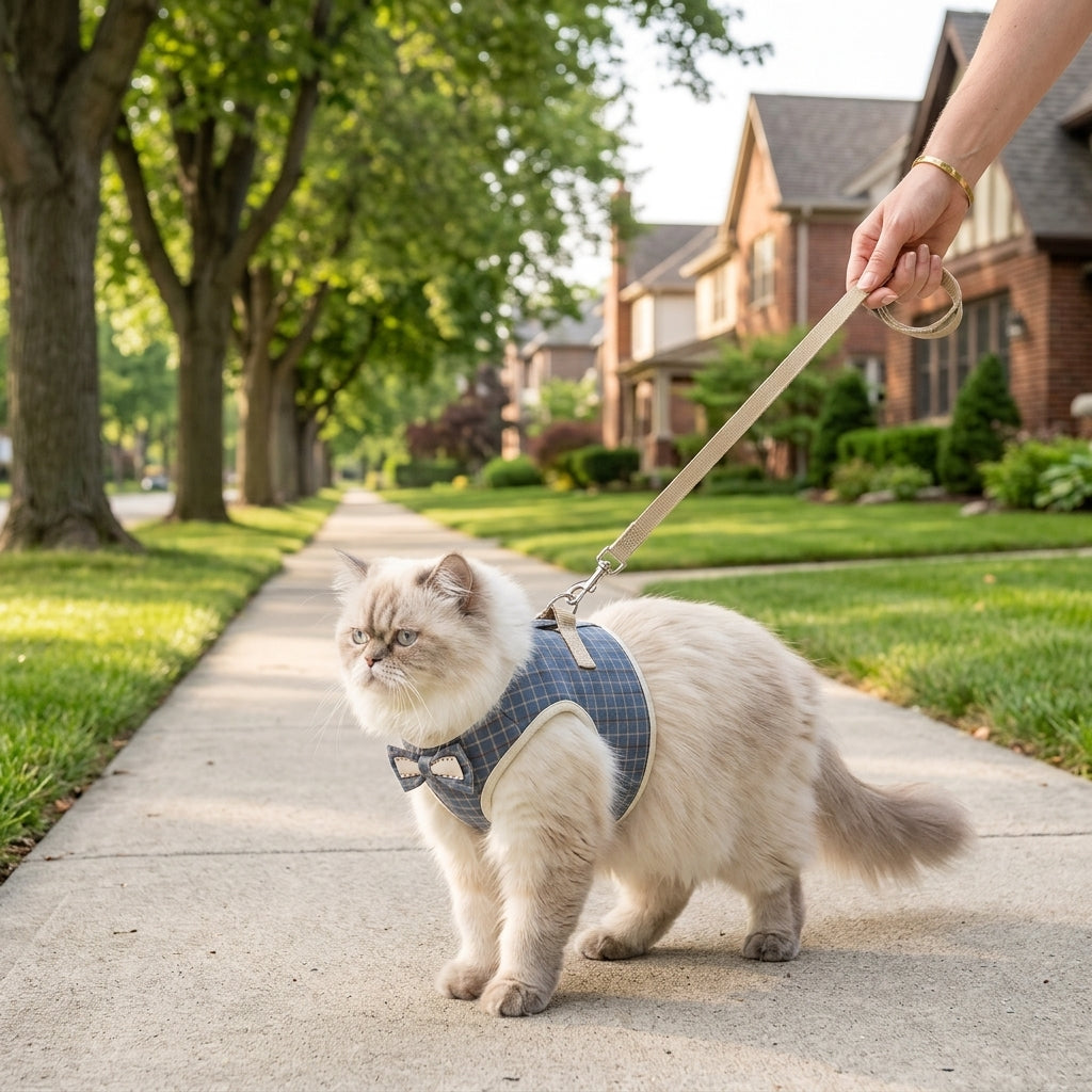 Catvera Striped Bowtie Cat Harness Vest - Breathable Comfort Technology