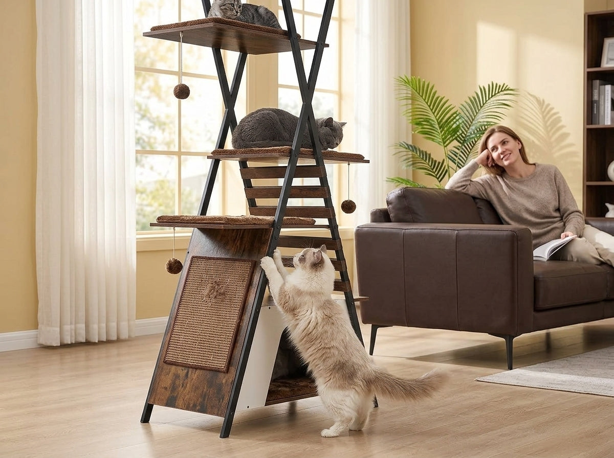 Catvera Tall Multi-Level Cat Tree Tower - Keeps Cats Off Your Expensive Furniture