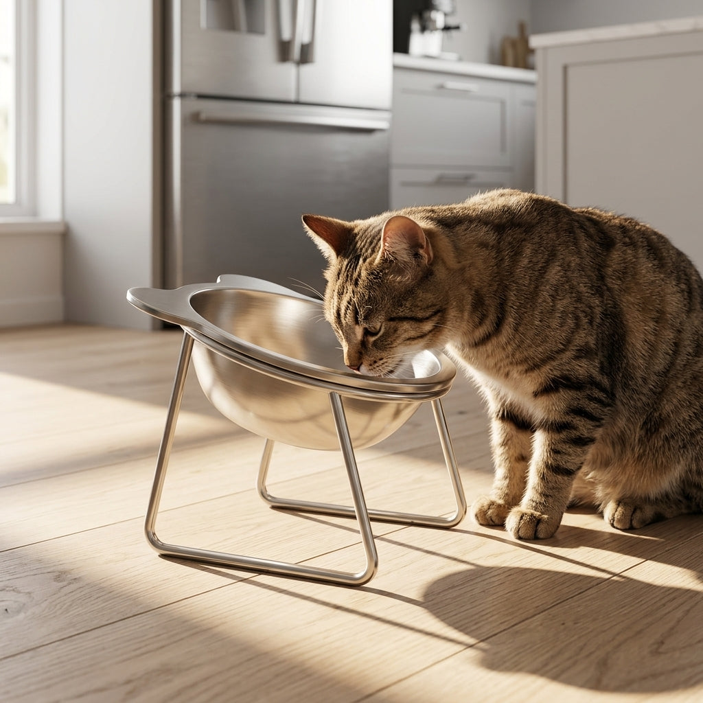 Catvera Tilted Elevated Cat Bowl - Image 1|||PROMPT|||Original clean product image