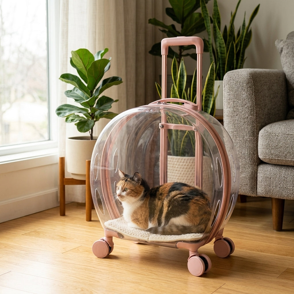 Catvera Transparent Wheeled Cat Carrier - Stress-Free Travel Experience