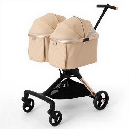 Catvera Twin Double Pet Stroller - Image 18|||PROMPT|||Cleaned image. Original analysis: Found 2 brand names: 'Foogbarian' (visible on the stroller frame/base area) and 'FoogBarian' (visible on the carrycot fabric). Both are printed directly on the product.
