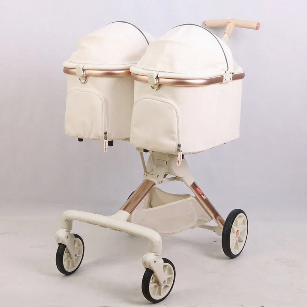 Catvera Twin Double Pet Stroller - Image 5|||PROMPT|||Cleaned image. Original analysis: Found 1 brand name printed on the product - 'JouJarDon' visible on the stroller frame