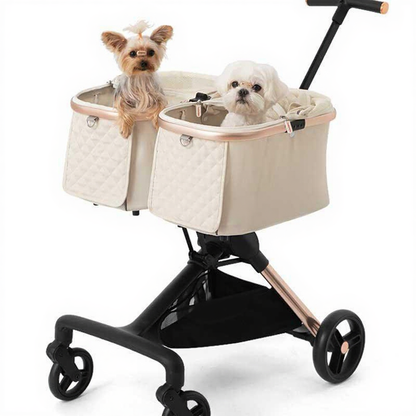 Catvera Twin Double Pet Stroller - Image 8|||PROMPT|||Cleaned image. Original analysis: Found 2 brand name instances: 'Teabaoban' embossed/printed on the stroller basket fabric and frame, and 'Teabaoban' text on the black base/chassis of the product