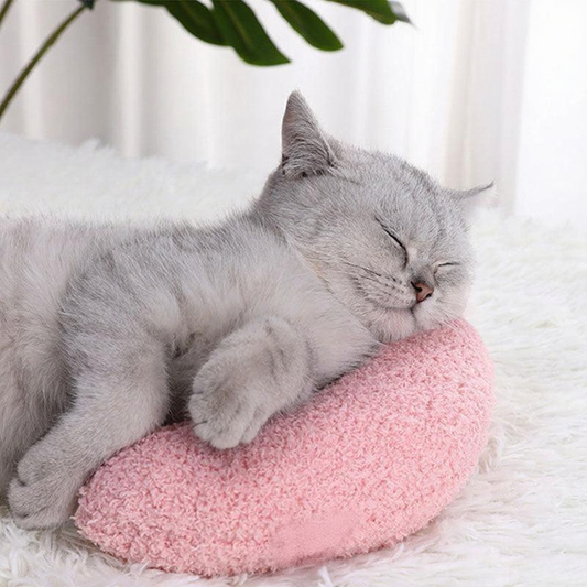 Catvera U-Shaped Cotton Comfort Pillow - Image 1|||PROMPT|||Cleaned image. Original analysis: Found 1 brand logo stitched on the pink pet bed/cushion