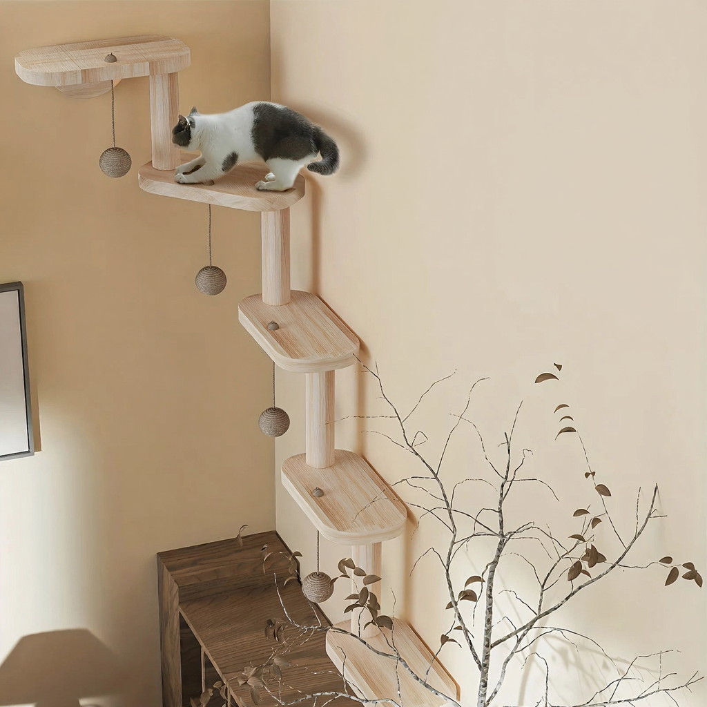 Catvera Wall Mounted Cat Climbing Frame - Image 1|||PROMPT|||Cleaned image. Original analysis: Found text overlay 'DIY Creative Assembly' on the right side of the image