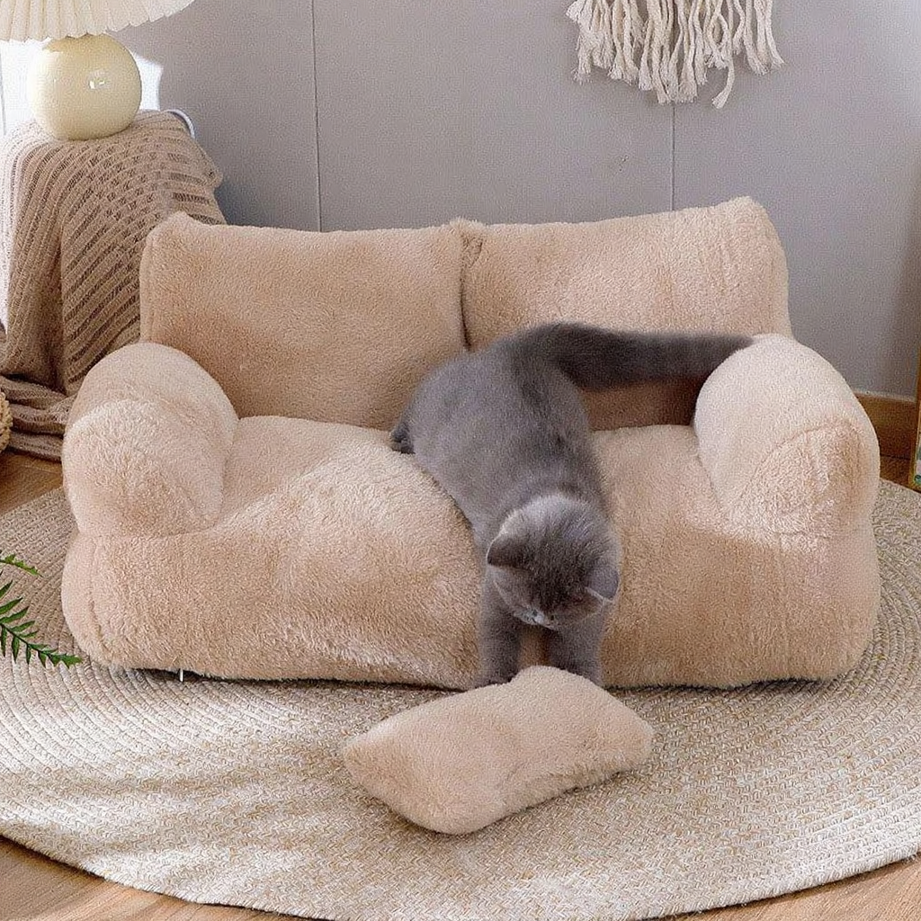Catvera Washable Cat Sofa Bed - Image 12|||PROMPT|||Cleaned image. Original analysis: Found 1 brand name/logo on the pet bed product - a white tag/label visible on the right side of the bed