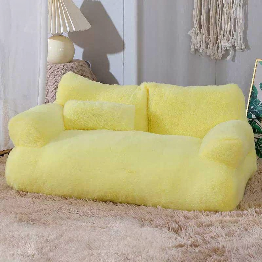 Catvera Washable Cat Sofa Bed - Image 19|||PROMPT|||Cleaned image. Original analysis: Found 1 brand label/tag on the product - a white rectangular tag with branding visible on the lower right side of the yellow sofa