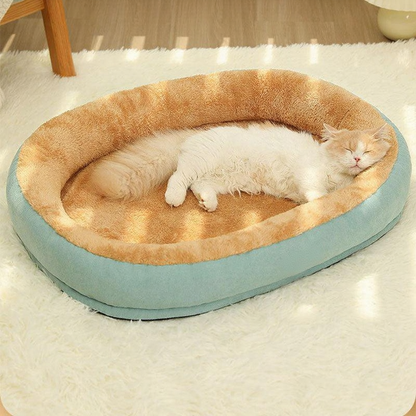 Catvera Waterproof Lambskin Cat Bed - Image 6|||PROMPT|||Cleaned image. Original analysis: Found 1 brand name/logo on the pet bed product - a brown rectangular label/tag visible on the bottom right side of the bed exterior