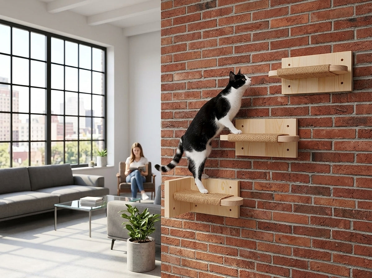Catvera Wood Wall Cat Steps - Creates Vertical Territory Cats Crave