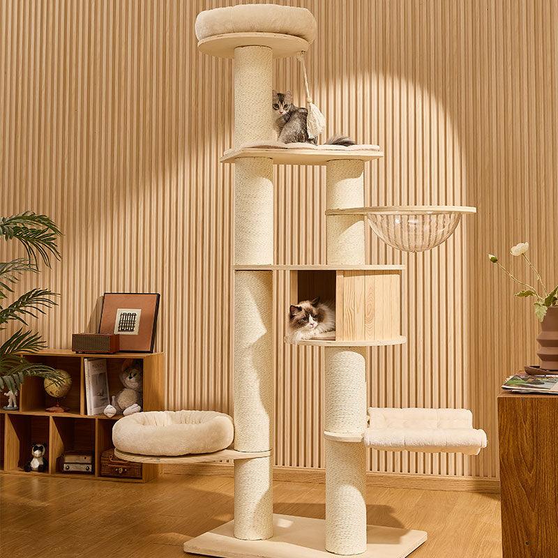 Catvera Wooden Multi-Level Cat Tower - Image 11|||PROMPT|||Original clean product image