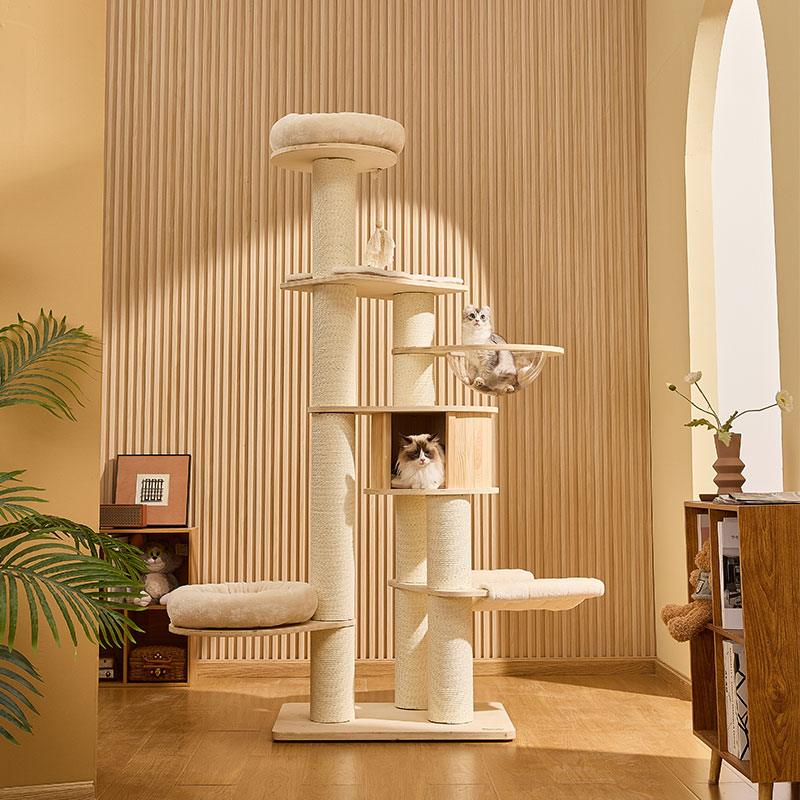 Catvera Wooden Multi-Level Cat Tower - Image 12|||PROMPT|||Original clean product image