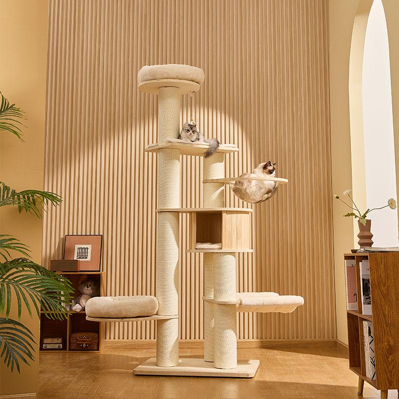 Catvera Wooden Multi-Level Cat Tower - Image 9|||PROMPT|||Original clean product image