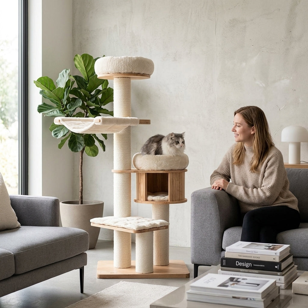 Catvera Wooden Multi-Level Cat Tower - Space-Saving Modern Design