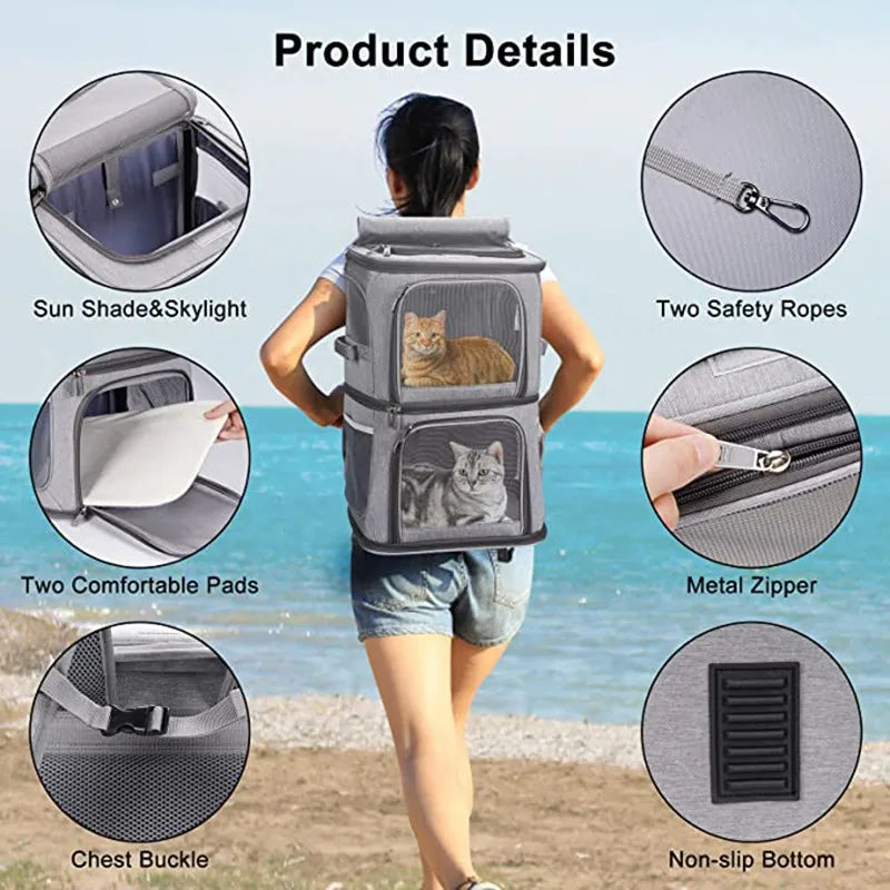 Double Layer Foldable Pet Travel Backpack - Image 2|||PROMPT|||Original clean product image