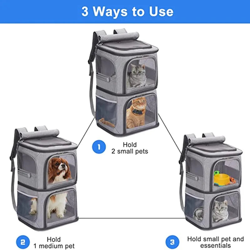 Double Layer Foldable Pet Travel Backpack - Image 3|||PROMPT|||Original clean product image