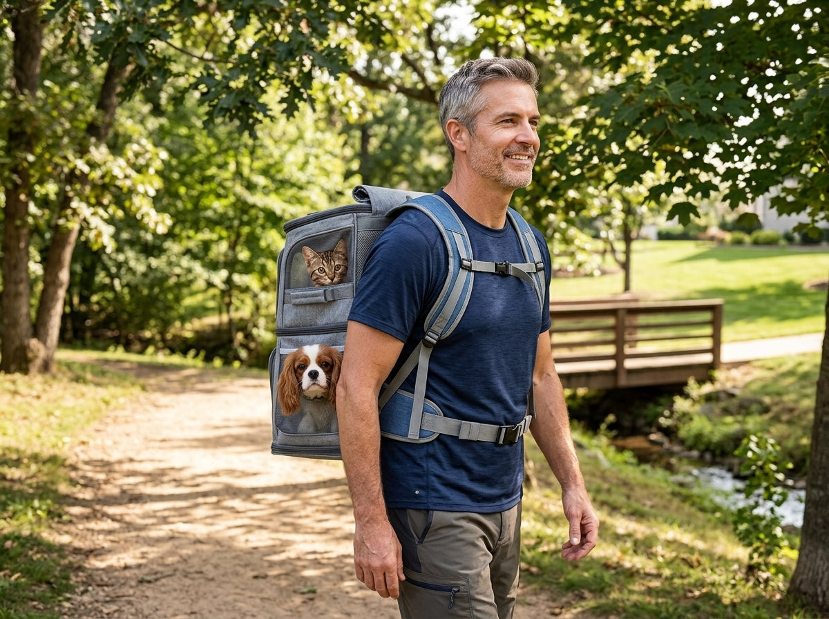 Double Layer Foldable Pet Travel Backpack - All-Day Comfort for Long Adventures