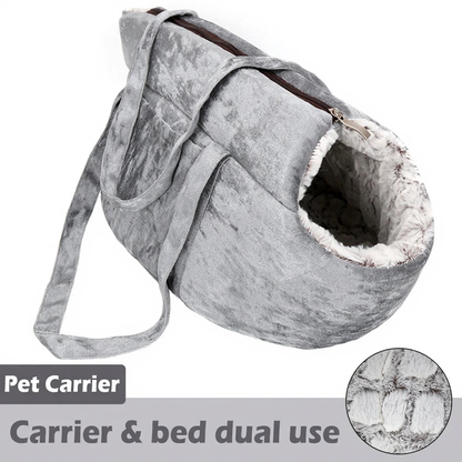 Dual-Use Plush Carrier and Bed - Image 1|||PROMPT|||Cleaned image. Original analysis: Found 1 watermark logo ('Warm Inside' flame icon) in top right corner and 1 text label ('Pet Carrier') in bottom left corner