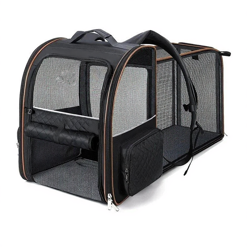 Expandable Airline Travel Pet Carrier Backpack - Image 5|||PROMPT|||Cleaned image. Original analysis: Found 1 brand logo/watermark on the pet carrier bag - a small logo appears on the upper left area of the product