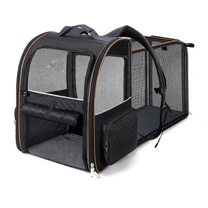 Expandable Airline Travel Pet Carrier Backpack - Image 5|||PROMPT|||Cleaned image. Original analysis: Found 1 brand logo/watermark on the pet carrier bag - a small logo appears on the upper left area of the product