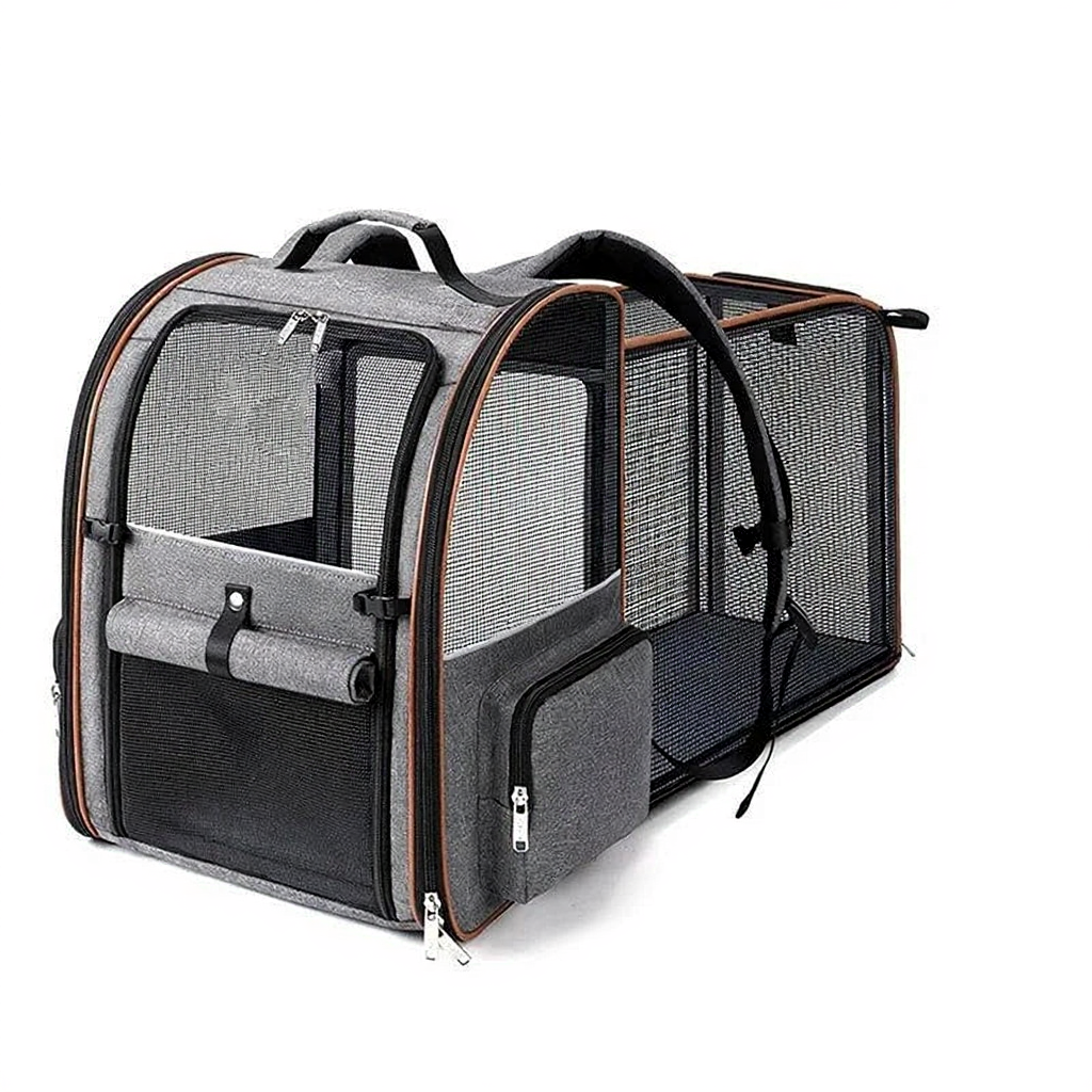 Expandable Airline Travel Pet Carrier Backpack - Image 6|||PROMPT|||Cleaned image. Original analysis: found Chinese characters in a blue badge overlay indicating weight capacity (20斤内宠物可用)