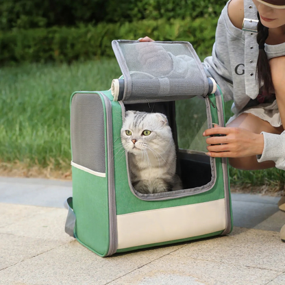 Expandable Breathable Pet Travel Backpack Carrier - Image 4|||PROMPT|||Cleaned image. Original analysis: Found 1 text overlay branding and 1 brand label on the product carrier itself