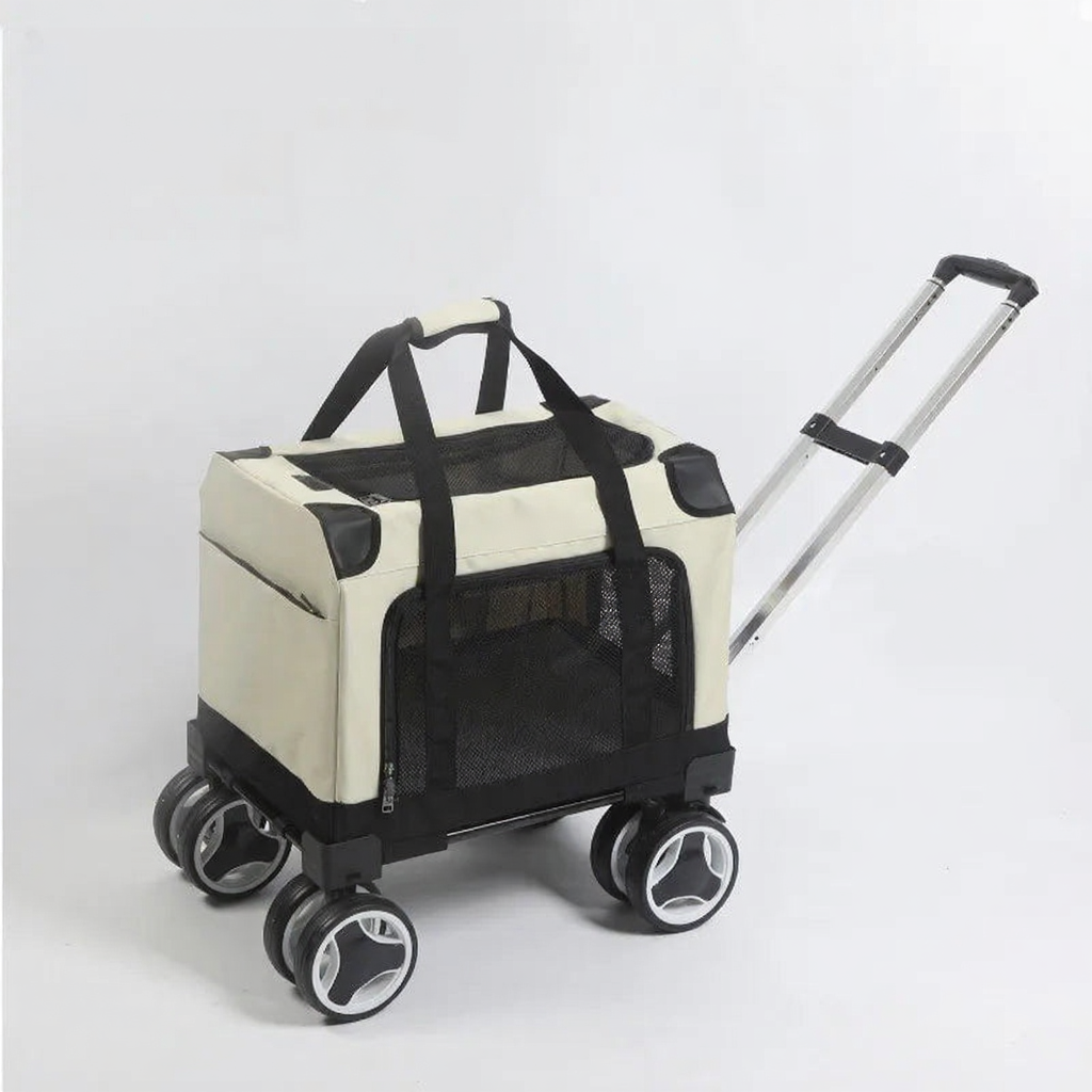 Expandable Rolling Pet Stroller with Wheels - Image 2|||PROMPT|||Cleaned image. Original analysis: Found 1 text overlay watermark and 1 brand label on the product itself