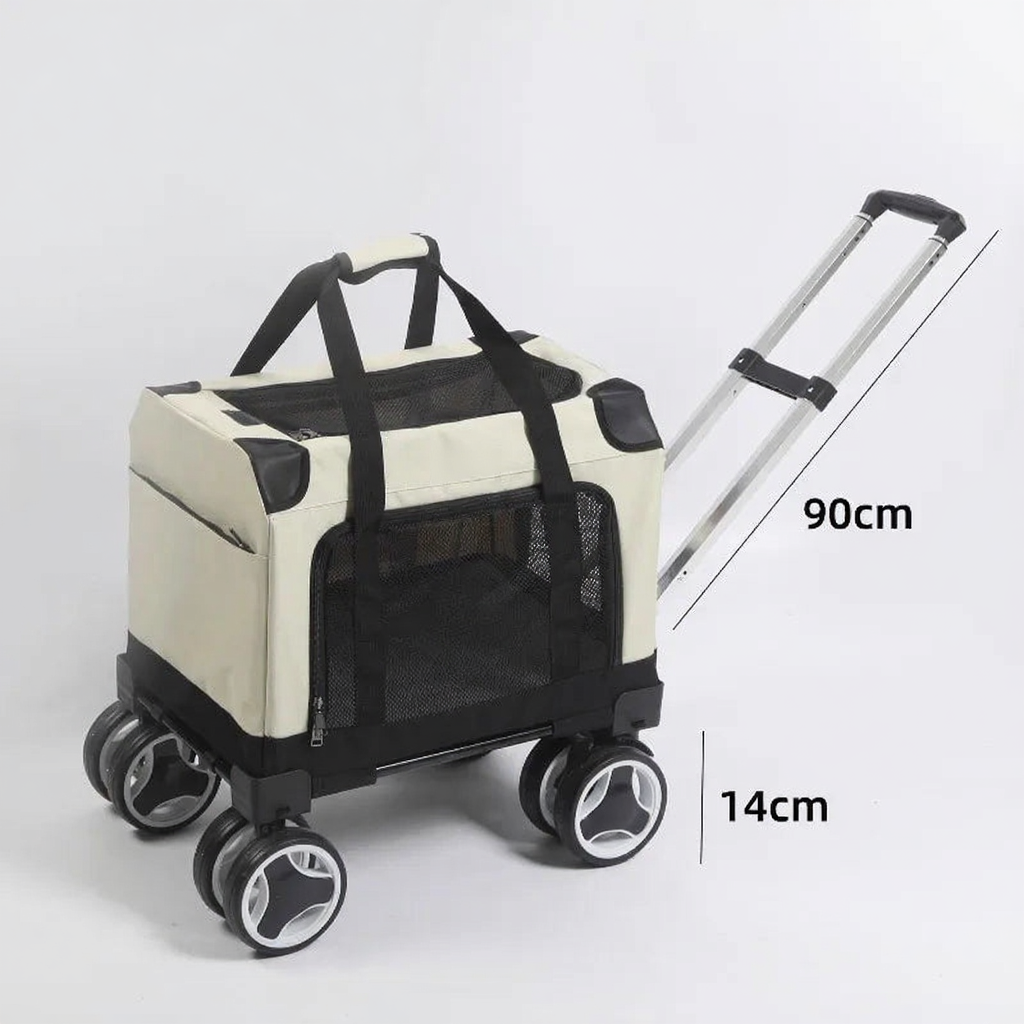 Expandable Rolling Pet Stroller with Wheels - Image 4|||PROMPT|||Cleaned image. Original analysis: Found 1 brand name/logo on the product - a white label/tag visible on the upper portion of the pet stroller carrier
