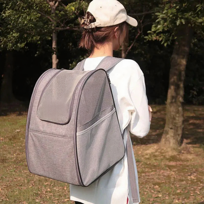 Foldable Pet Backpack with Mesh Windows - Image 4|||PROMPT|||Cleaned image. Original analysis: Found 1 brand name/logo on the pet backpack carrier and 1 small brand mark on the shoulder strap