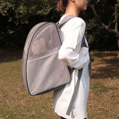 Foldable Pet Backpack with Mesh Windows - Image 6|||PROMPT|||Cleaned image. Original analysis: Found 1 brand name visible on the backpack fabric/stitching area