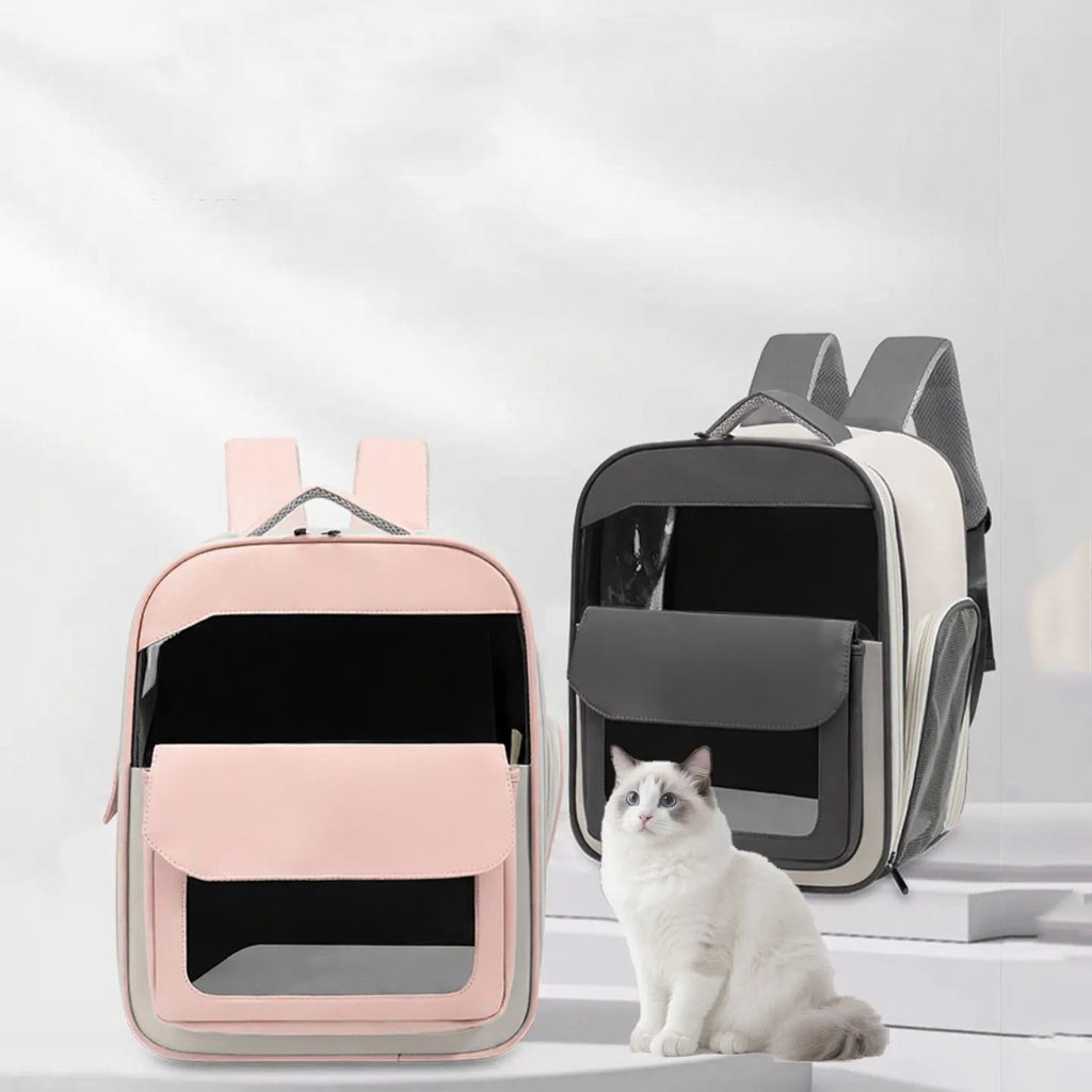 Hands-Free Adventure Pet Carrier Backpack - Image 1|||PROMPT|||Cleaned image. Original analysis: found 2 brand name logos on the products - 'iPet' logos with accompanying badges attached to both backpacks, plus 'iMoosic' branding visible on the backpack labels