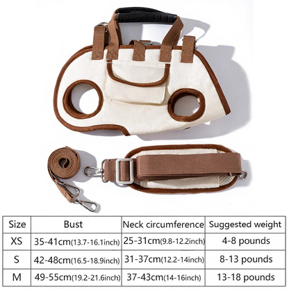 Horizontal Dog Carrier Crossbody Backpack - Image 1|||PROMPT|||Cleaned image. Original analysis: Found brand name 'HIPIPET' embroidered/printed on the front pocket of the pet carrier bag